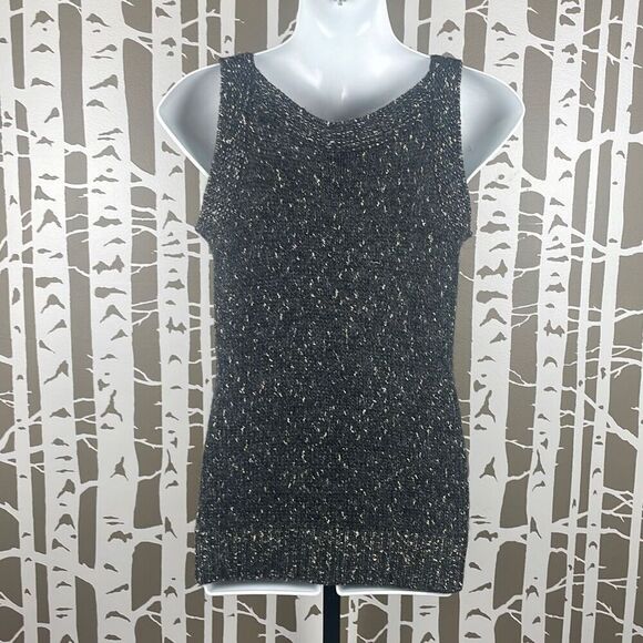 Chico's Metallic Knitted Wool Blend Sweater Twinset Tank Top, Cardigan 0 Gray, S - Picture 6 of 11